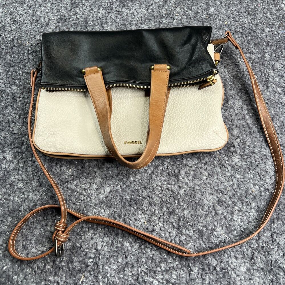 Fossil Memoir Anthology Foldover Leather Tote Crossbody Colorblock Boho
